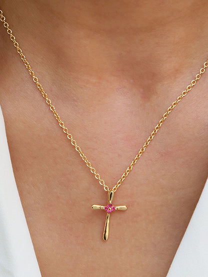 Promise Cross Birthstone Necklace