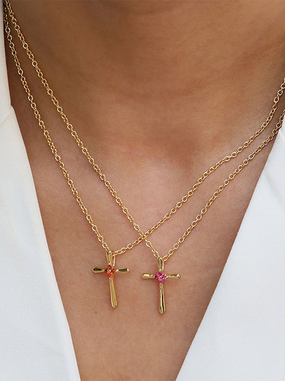 Promise Cross Birthstone Necklace